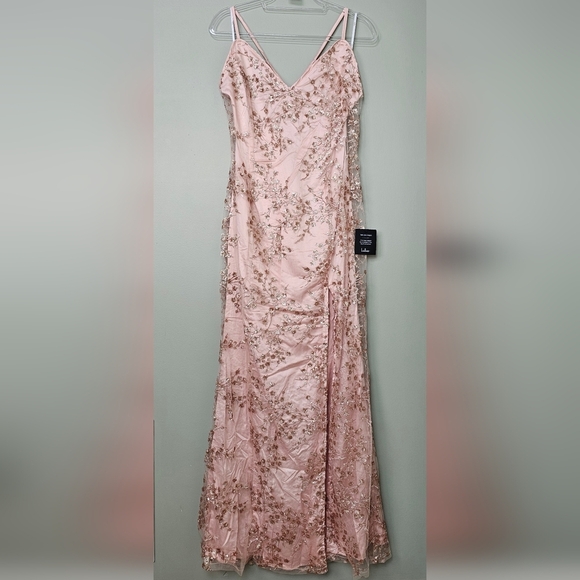 Lulus Blissful Blossoms Blush Pink Mesh Sequin Embroidery Backless Maxi Dress XL - Picture 9 of 13